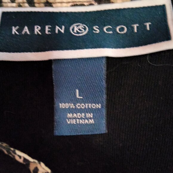 KAREN SCOTT LADIES BLACK TOP WITH CHEETAH PRINT COLLAR AND CUFFS. - Picture 5 of 6
